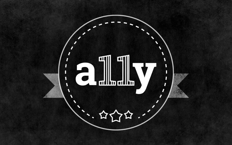 The word ally, written as a-11-y, designed as a badge